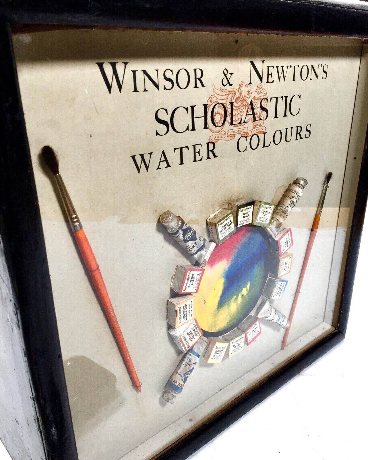 Antique Winsor & Newton Scholastic Shop Display Advertising Cabinet / Art Box
