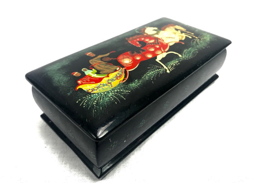 Russian Lacquered / Lacquer Box / Trinket / Horse And Cart / Vintage