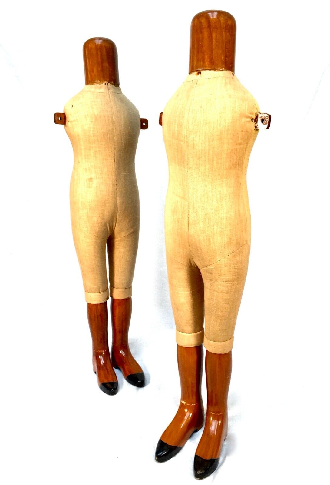 Pair of Antique Advertising Shop Display Wooden Mannequins / Clothes Stands