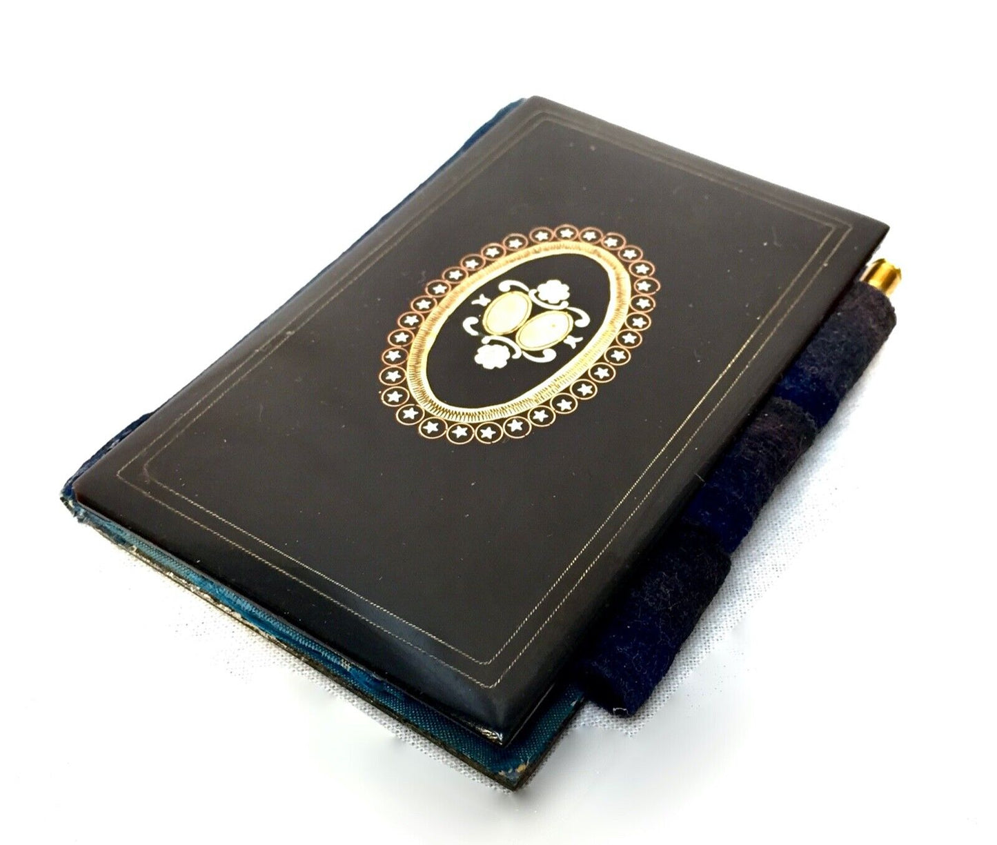Antique Lacquered & Inlaid Writing Notepad Blotter / Victorian / Pocket Size