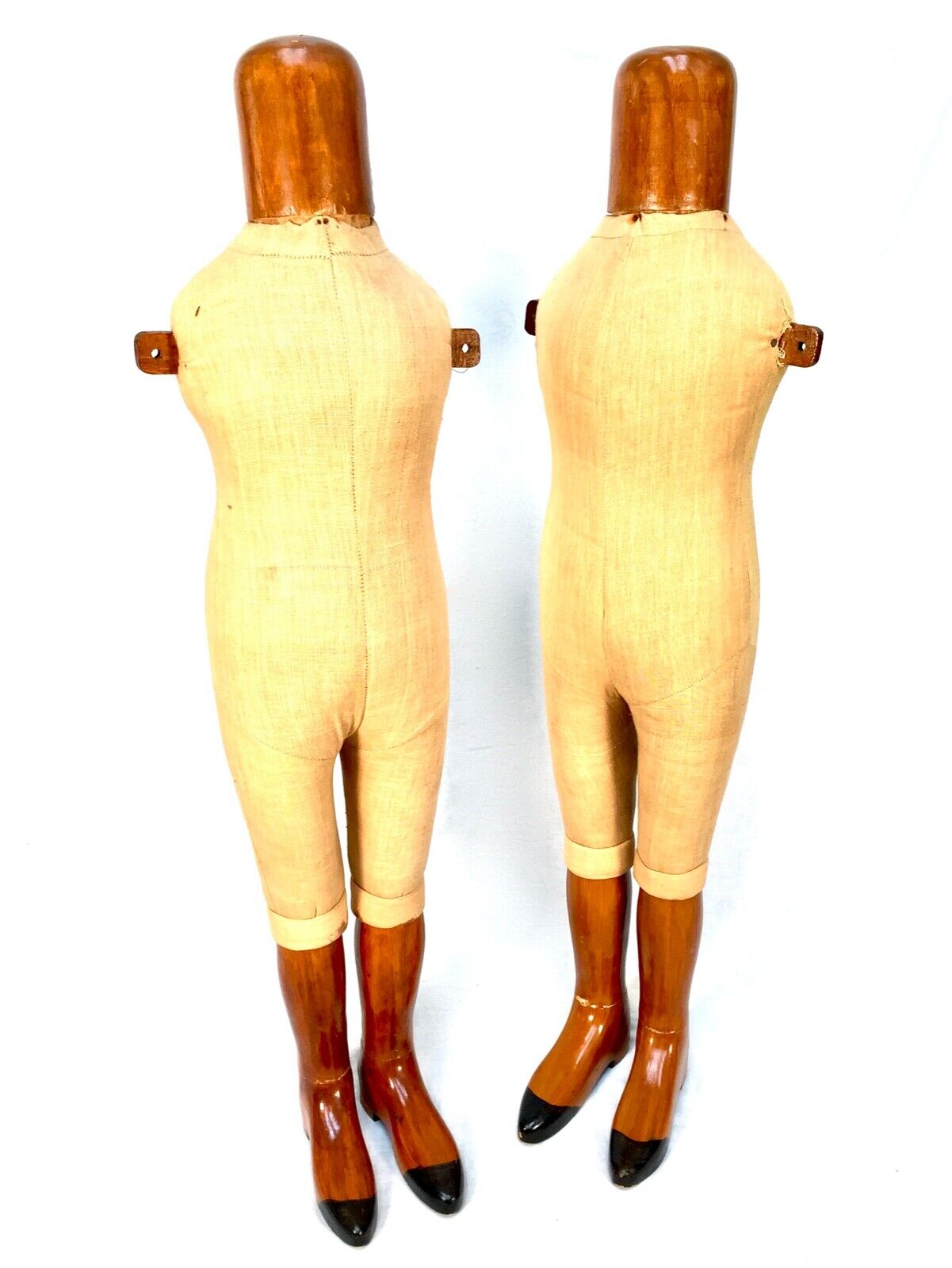 Pair of Antique Advertising Shop Display Wooden Mannequins / Clothes Stands