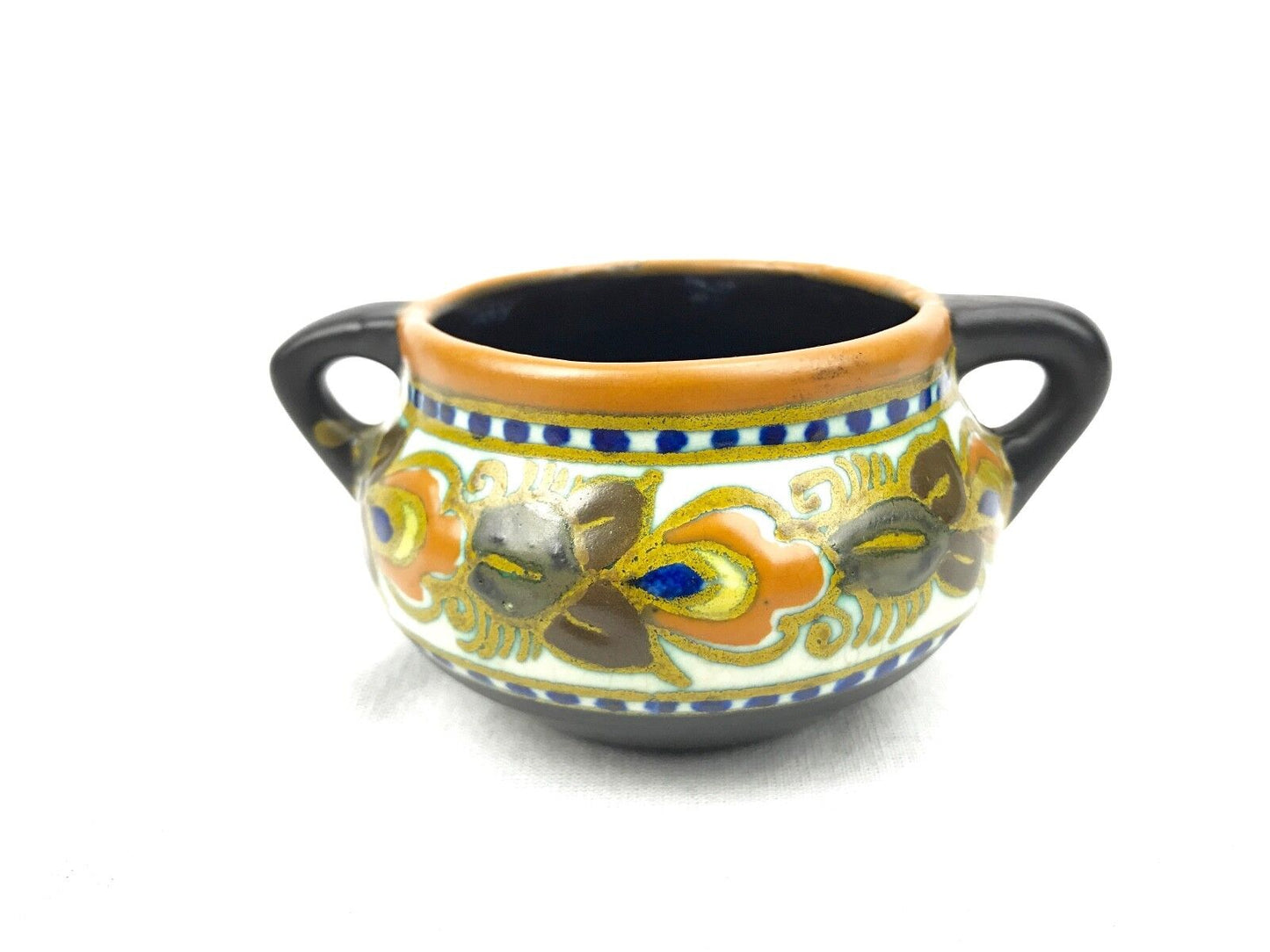 Gouda Pottery Vase / Jug Art Deco 1925 / Dutch / Orange / Blue / Brown