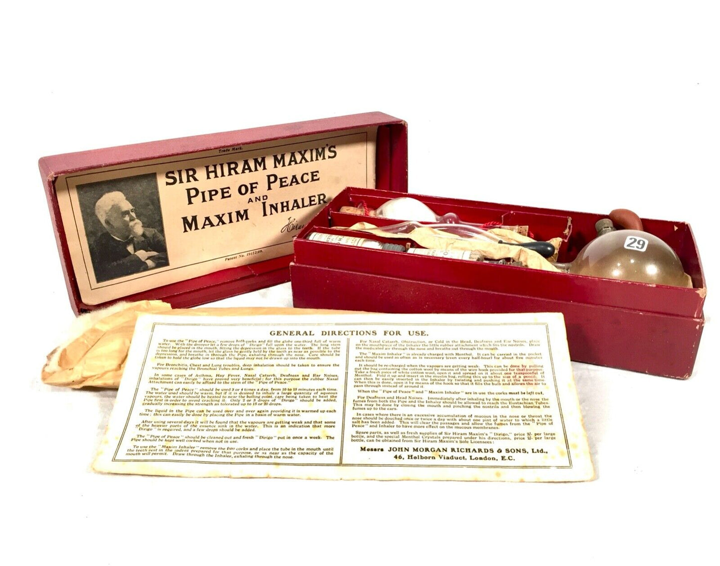 Antique Apothecary Interest Sir Hiram Maxim's Pipe of Peace c1910 / Complete Box