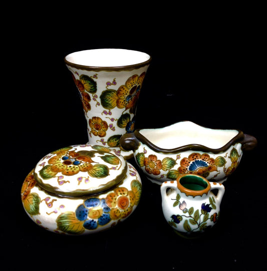 Gouda Pottery Job Lot Regina Factory Cream / Colourful Dutch Art Deco Vase / Jar