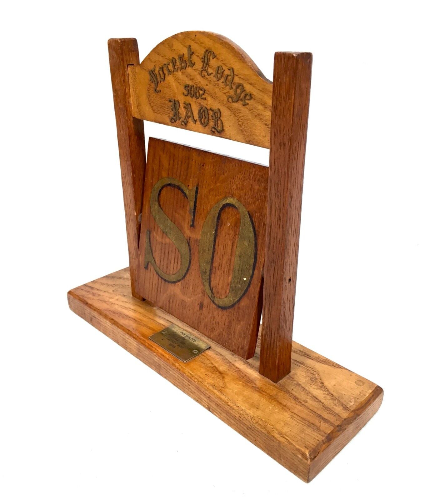 Antique Masonic Lodge Rotating Oak Sign from Forest Lodge 5082 Dated 1946