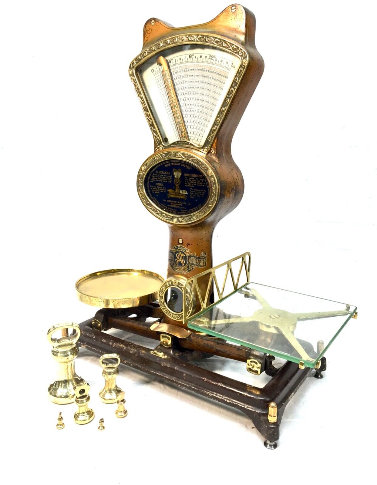 Antique Large Shop Used Scales by The Automatic Scale Company Ltd / Brass c.1900