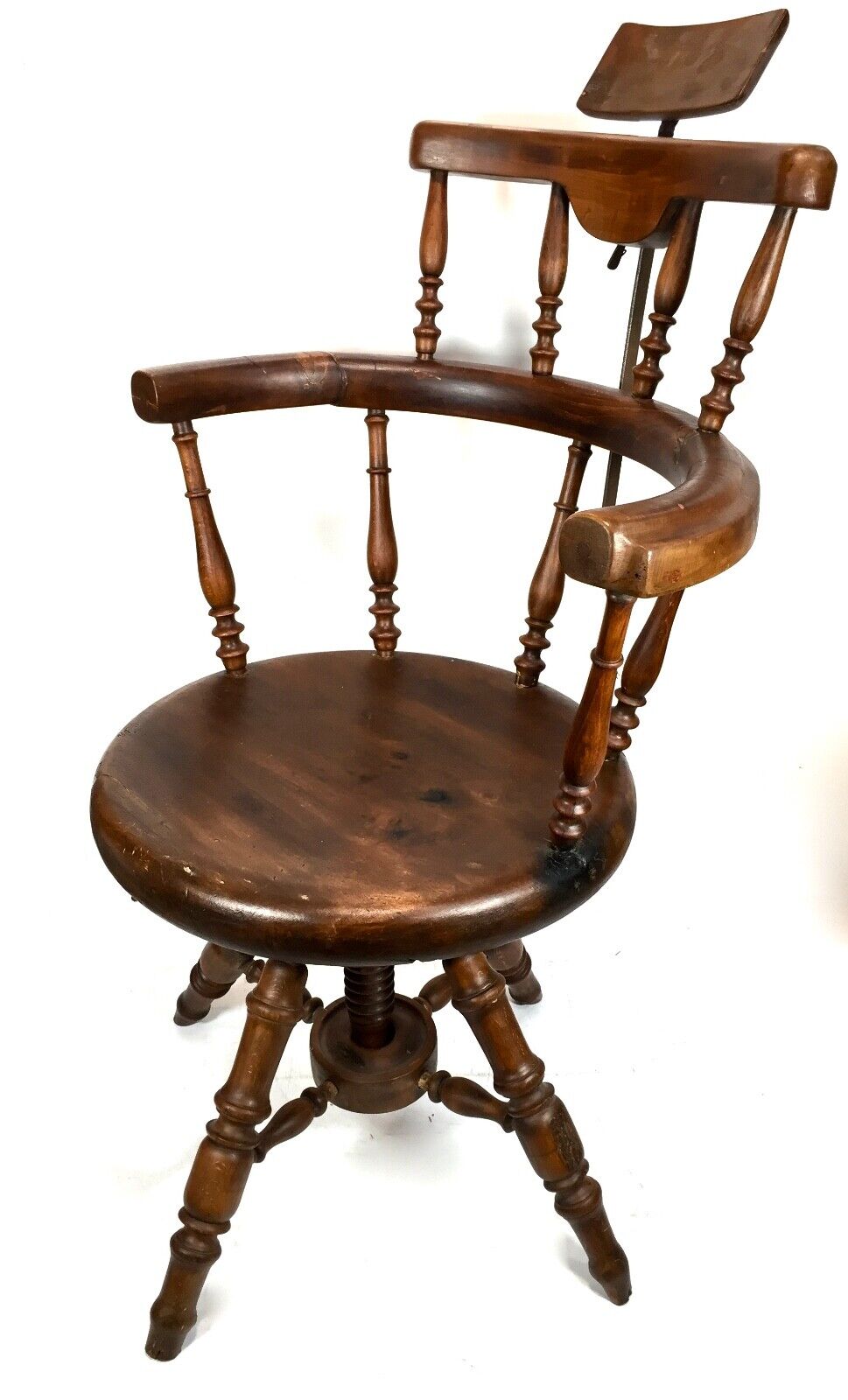 Antique Victorian Wooden Elm Rotating Barbers Chair / Shop Display Furniture