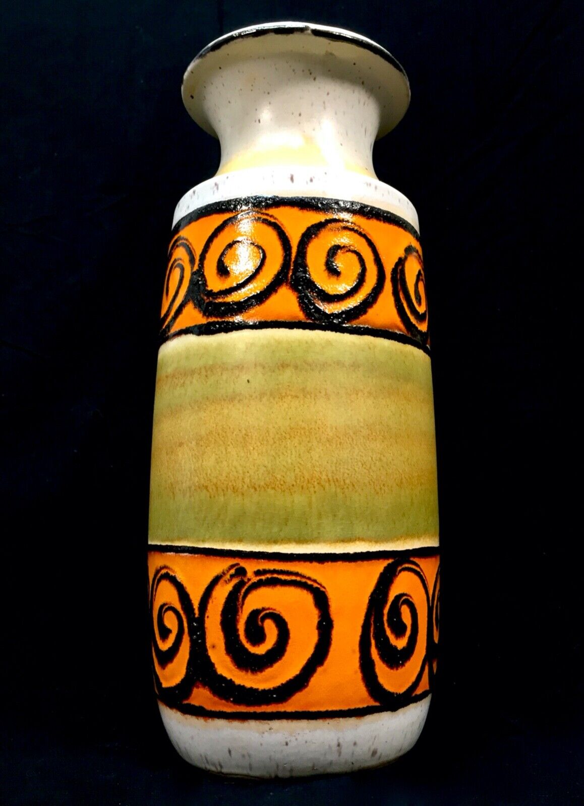 Vintage West German Pottery  Vase / Retro 1970s / Green / Orange / Black