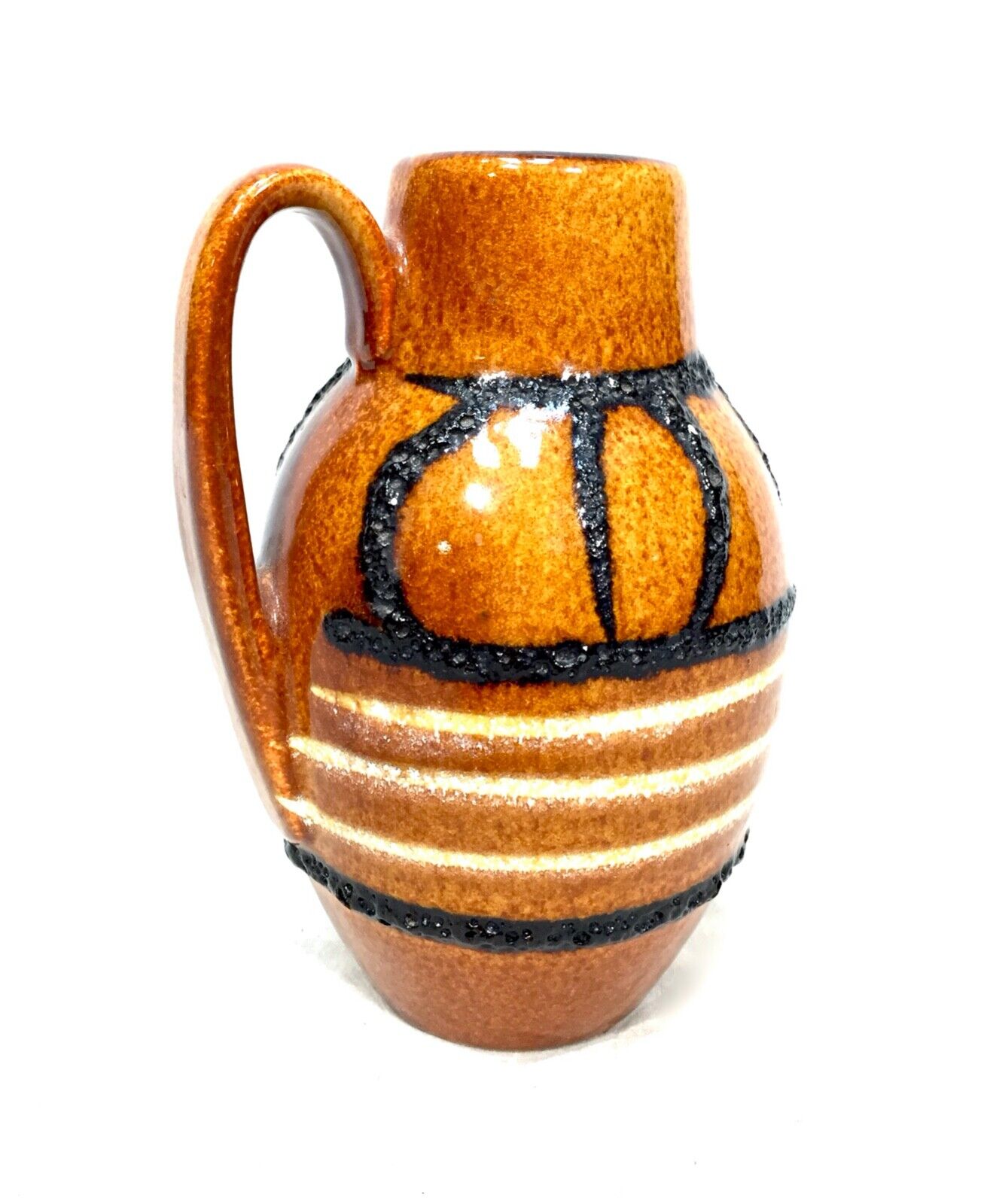 Vintage West German Pottery Vase / Lava Jug Brown / Cream / Retro 1970s