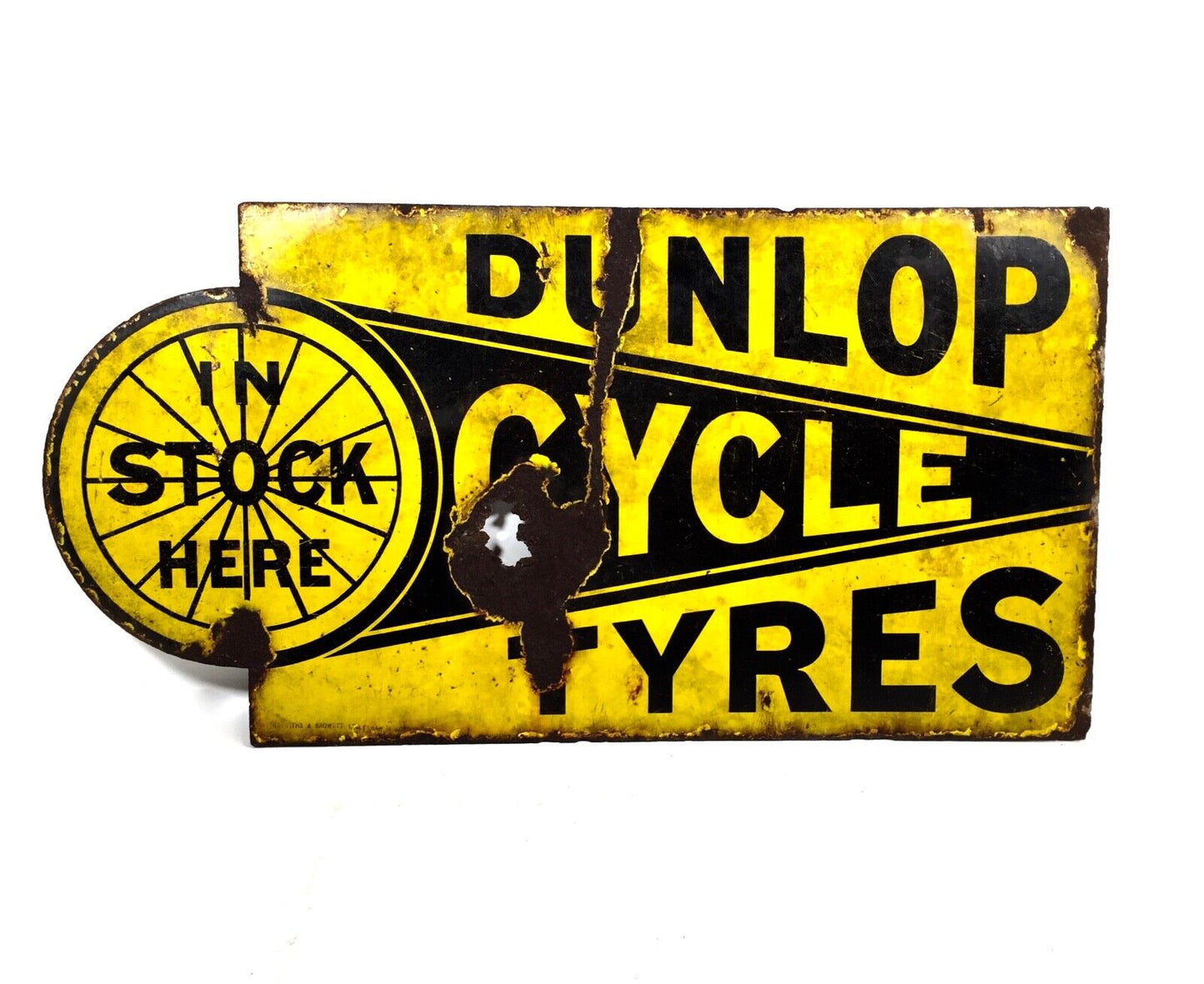 Antique Advertising -  Pictorial Double Sided Enamel Sign for Dunlop Cycle Tyres