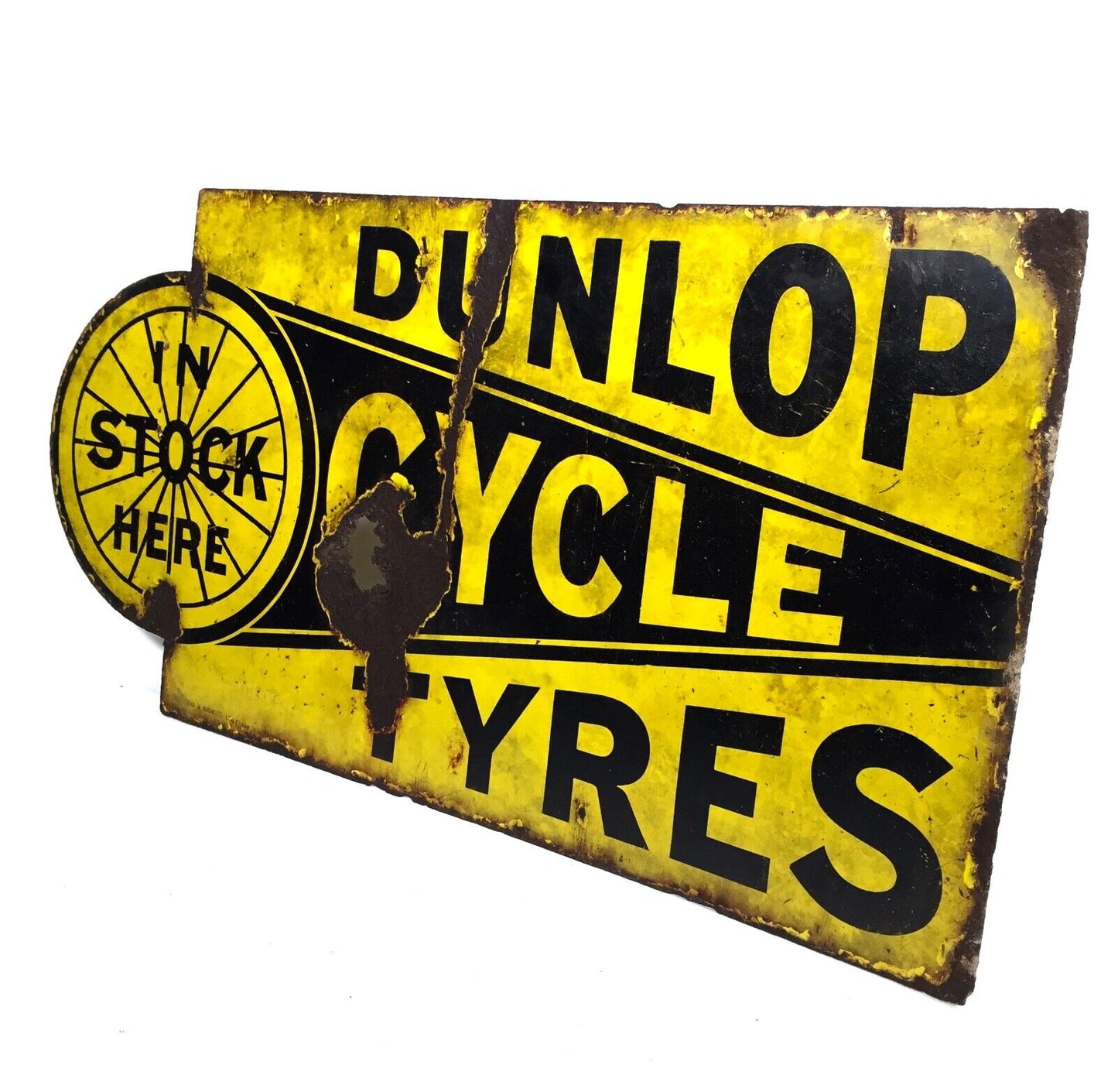 Antique Advertising -  Pictorial Double Sided Enamel Sign for Dunlop Cycle Tyres