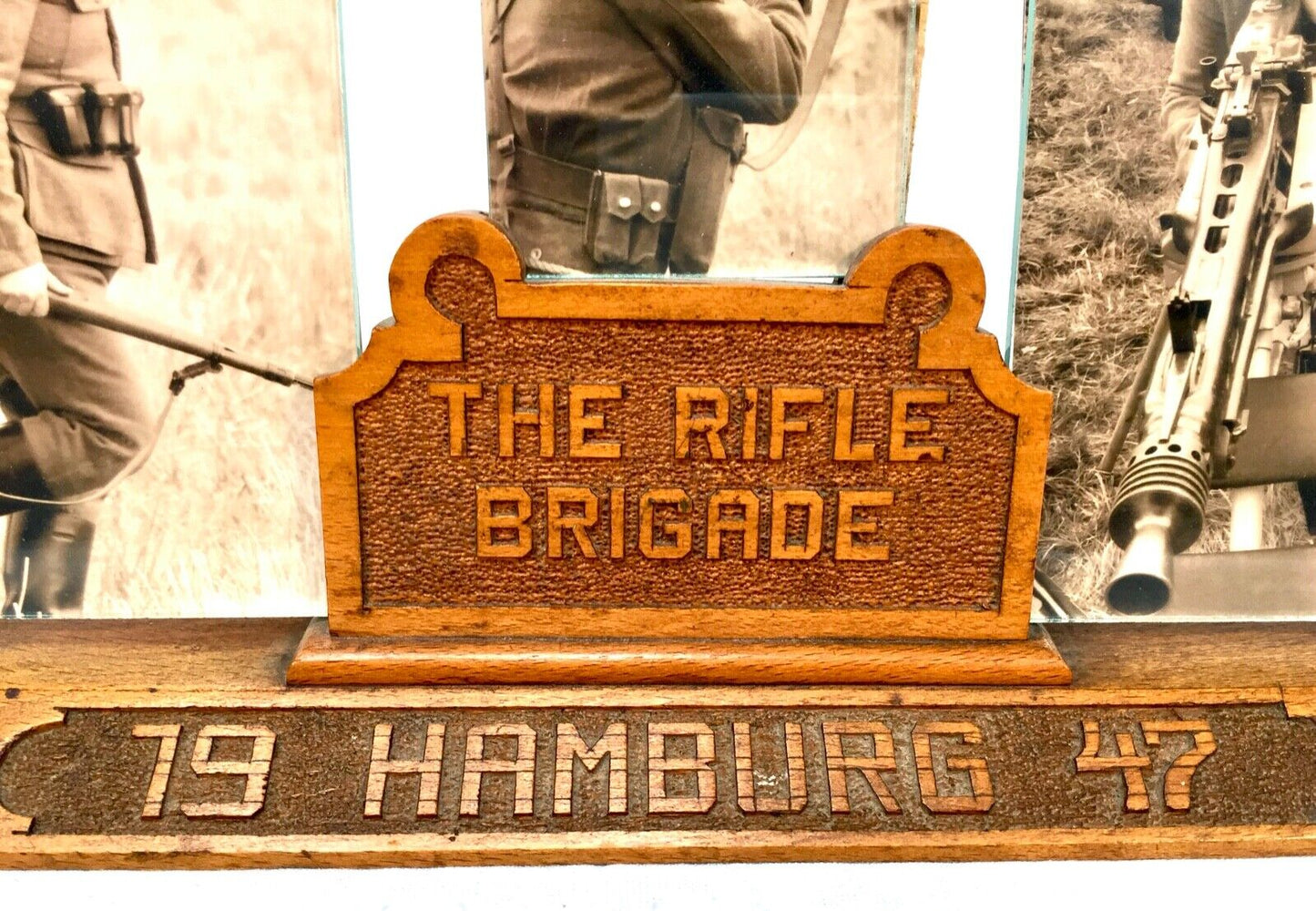 Antique Military Wooden Tabletop Photo Frame - The Rifle Brigade Hamburg 1947