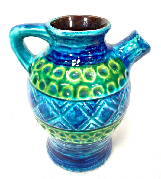 Vintage West German Pottery Fat Vase / Turquoise & Blue / Retro 1970s / Jug