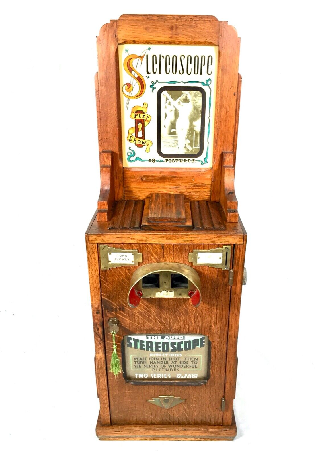 Antique Oak Wood Auto-Stereoscope Coin Operated Arcade Machine Peep Show c.1935