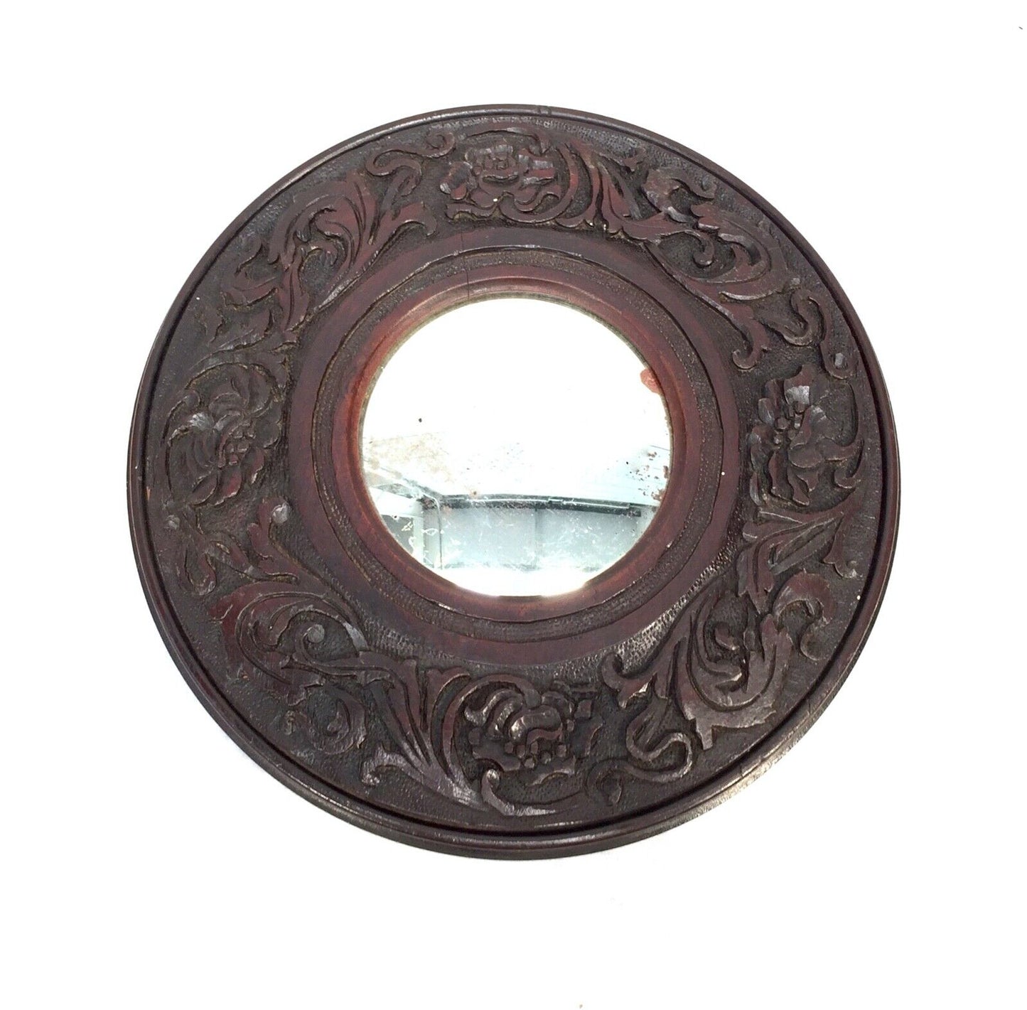 Antique Indian Hardwood Carved Cover Wall Mirror / Circular / Wall Hanging