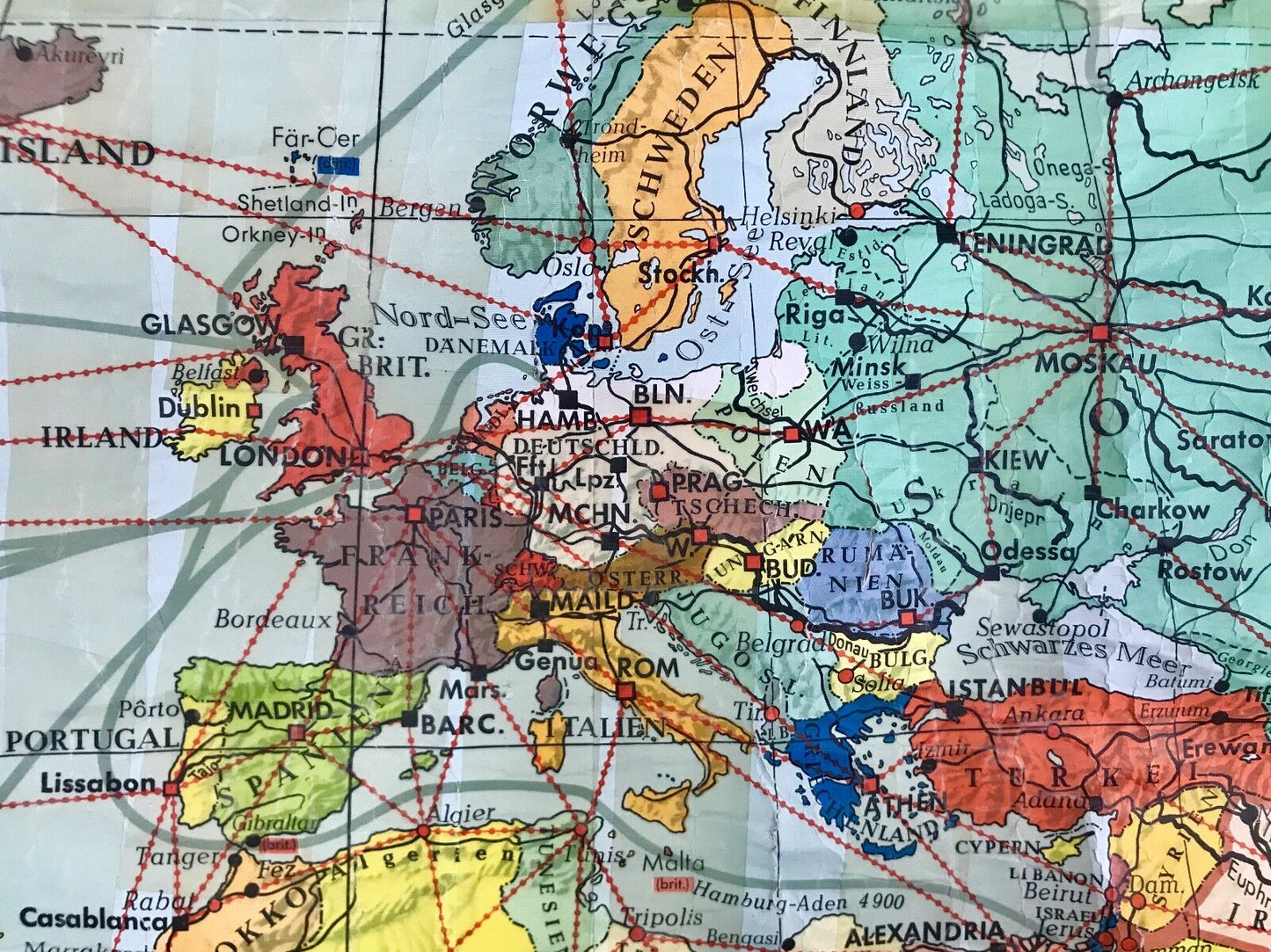 Karl Wenschow German 1950's Very Large Roll Down Canvas World Population Map