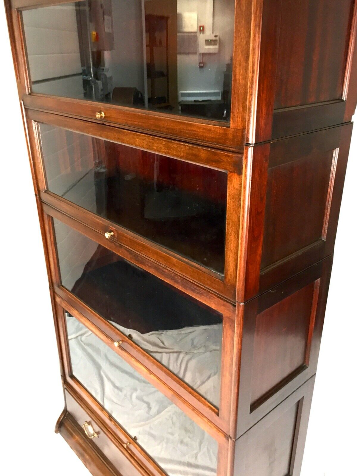 Antique Large Mahogany Glazed Sectional Barristers Bookcase Display Cabinet 1910