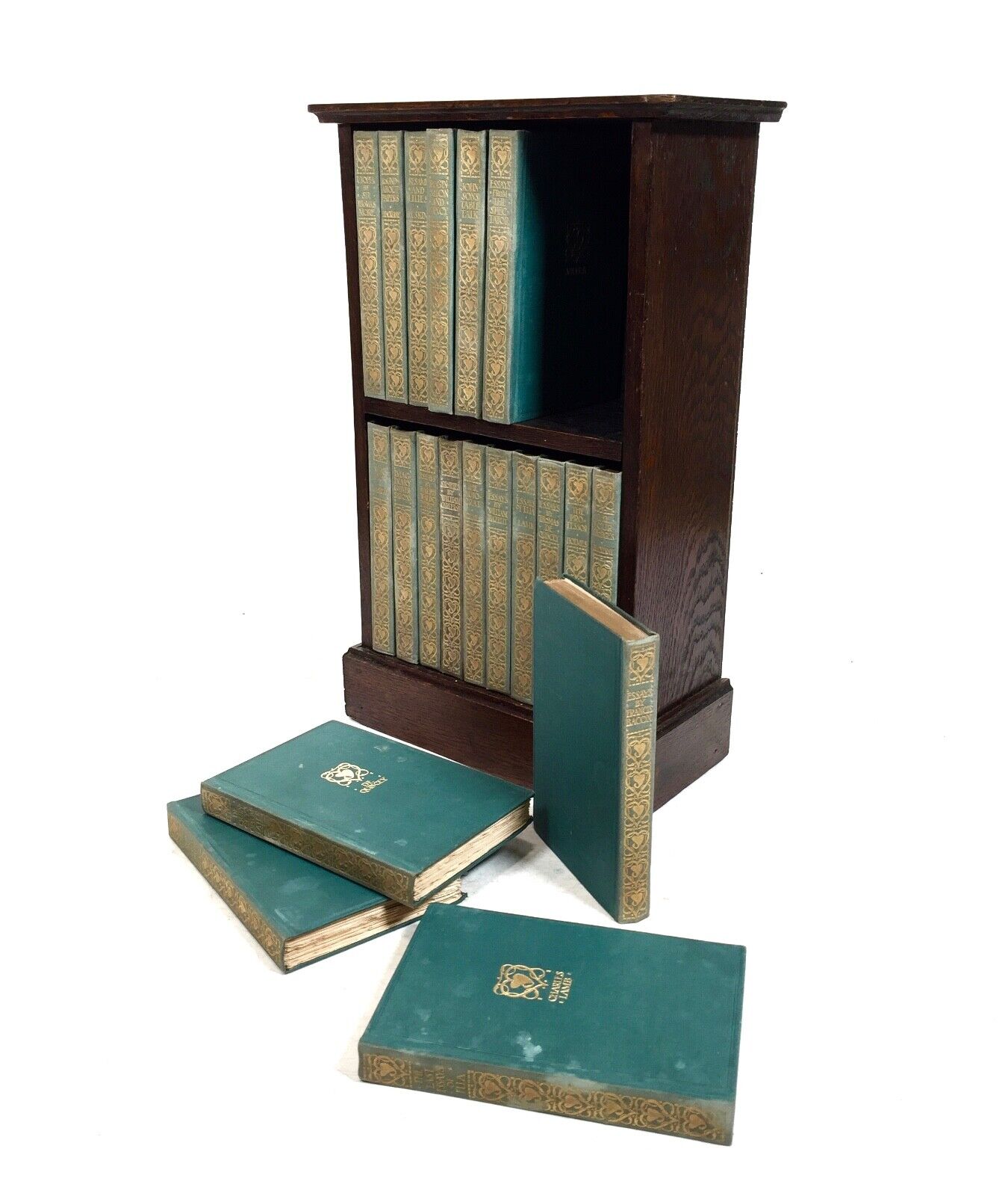 Antique Set of 20 Books by The Gresham Publishing Company on Oak Bookcase Shelf