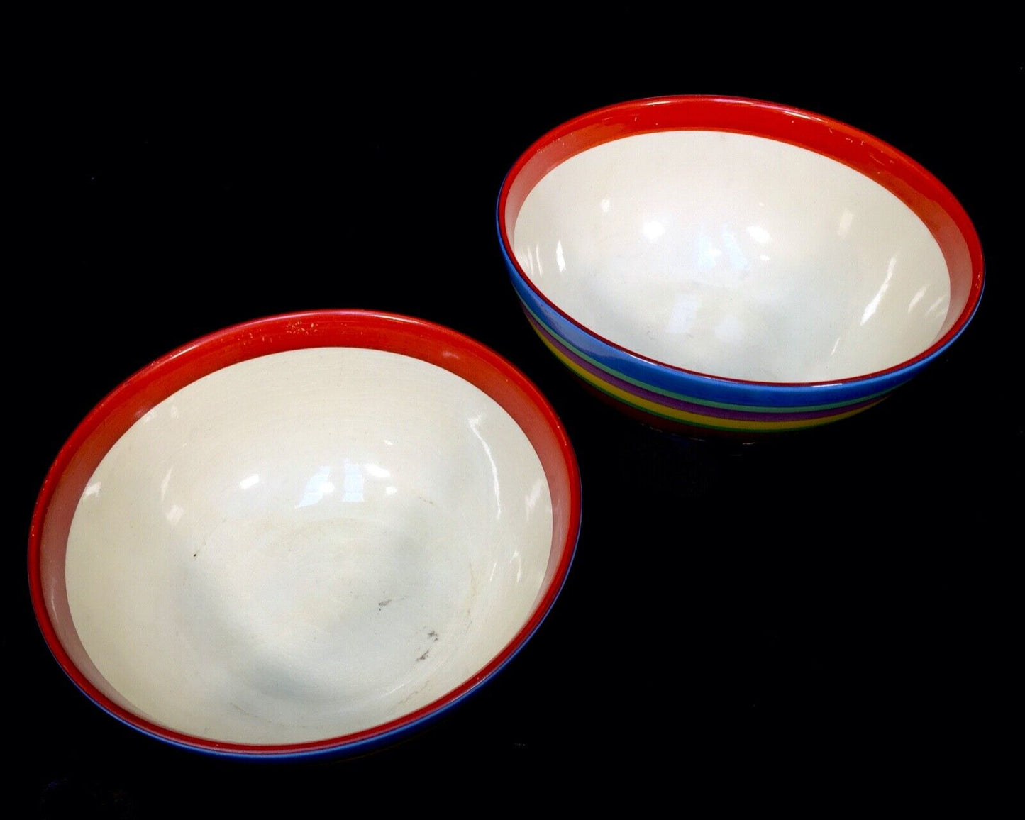 Clarice Cliff - Pair of Liberty Stripe Band Bowls / Art Deco Pottery / c1930