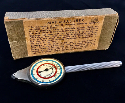 Antique Map Measurer Tool in Original Box / Inches to Miles / CM to KM