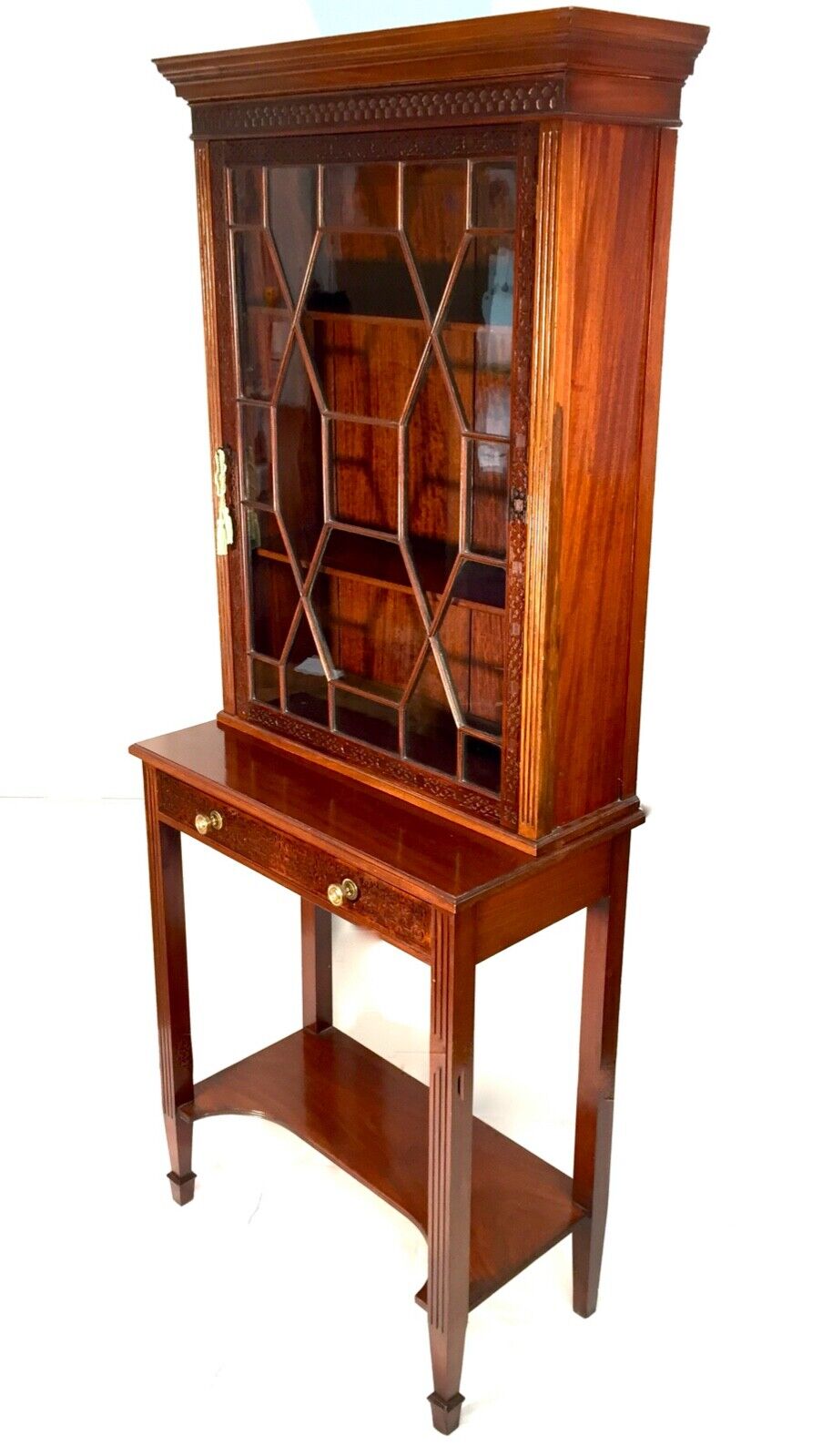 Antique Large Mahogany Chippendale Style Bookcase Display Cabinet / Cupboard