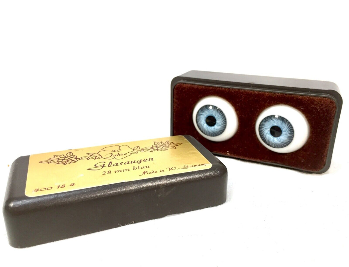 Vintage Doll Making - A Boxed Pair of German Glass Eyes / Blue / 28mm Glasaugen