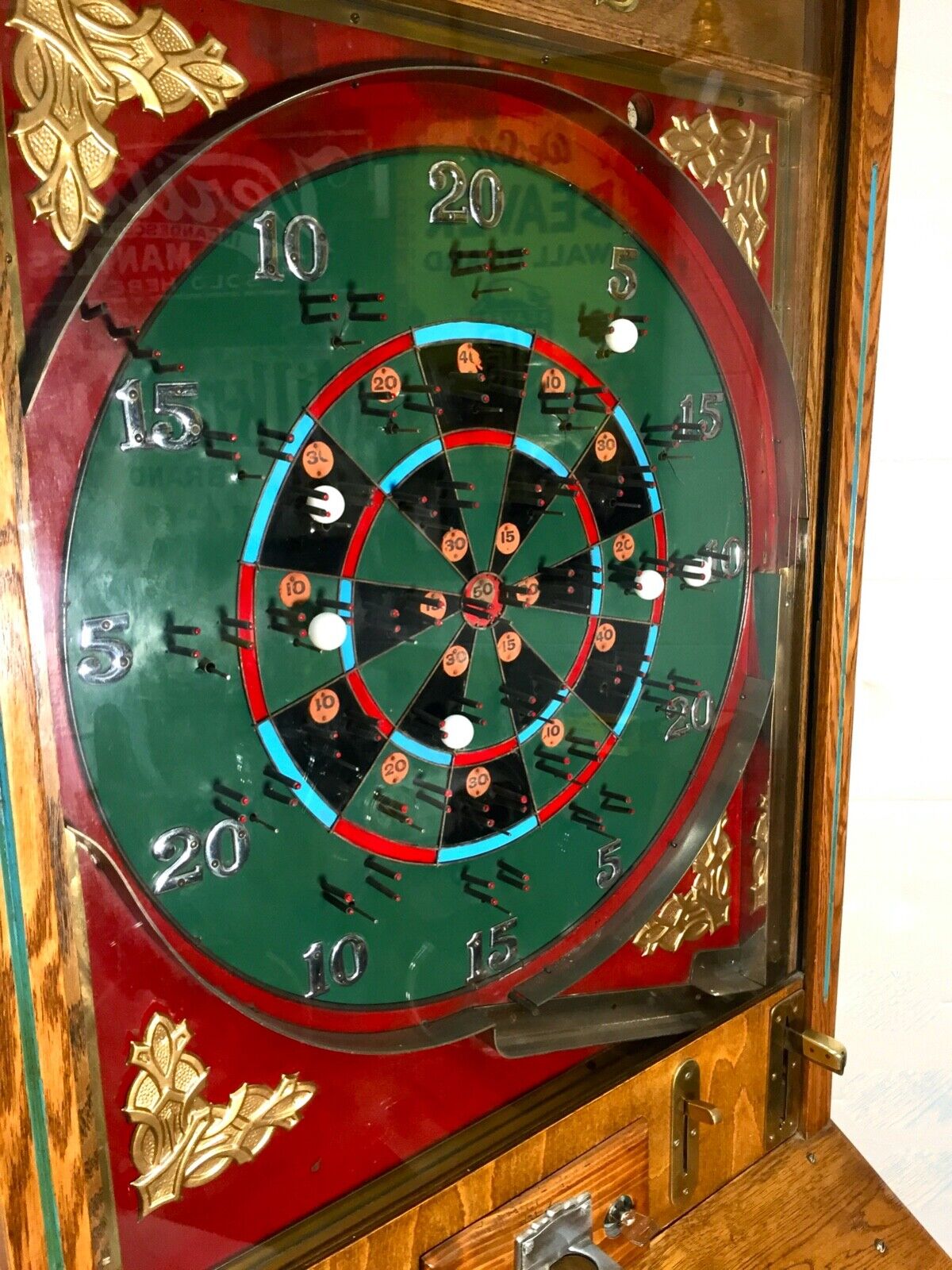 Antique Coin Operated Arcade Game Machine Called Darts / Large Floor Standing