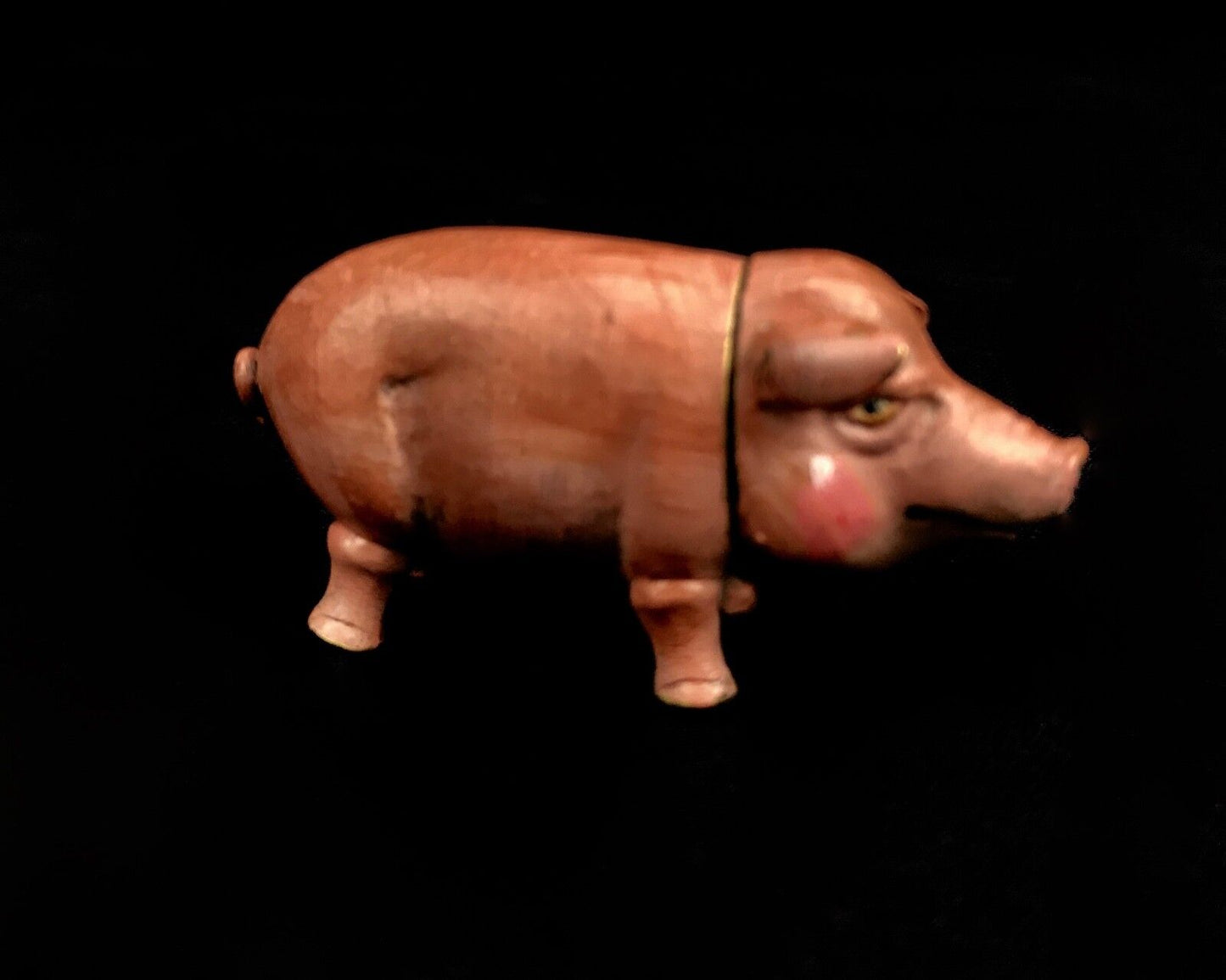 Vintage Pig / Piglet Cold Painted Brass Match Vesta Case / Box / Holder