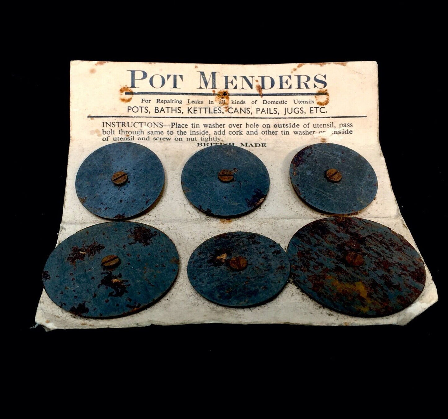 Antique Advertising Interest - Tin Pot Menders Kit / Display Card / Baths
