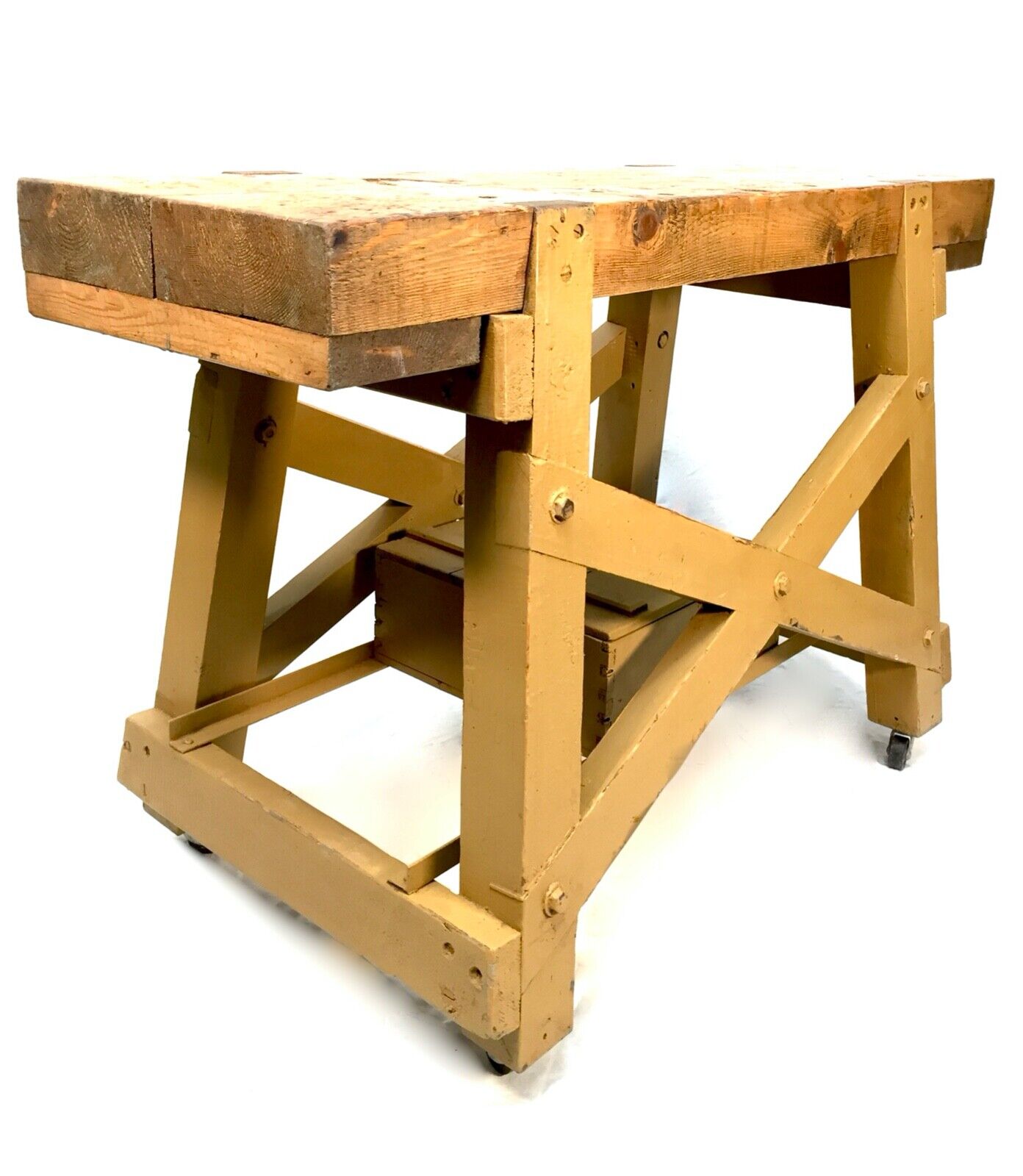 Antique Rustic Work table / Carpenter's Workbench / Solid Oak Top / Vintage