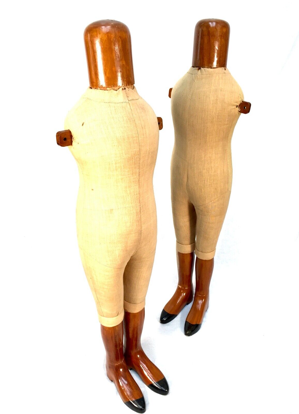 Pair of Antique Advertising Shop Display Wooden Mannequins / Clothes Stands