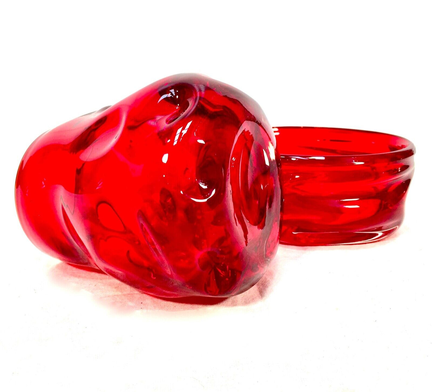 Vintage Pair Of Mid Century Ruby Whitefriars Glass Knobbly Bowl & Vase c.1960