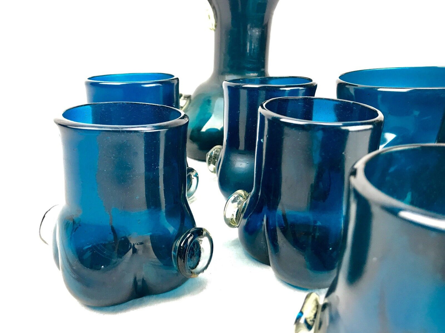 Italian Art Glass Lemonade Set / Jug & Glasses / Blue Hand Blown / REDUCED