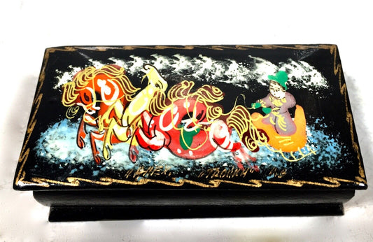 Antique Russian Lacquered / Lacquer Box / Trinket Holder / Signed