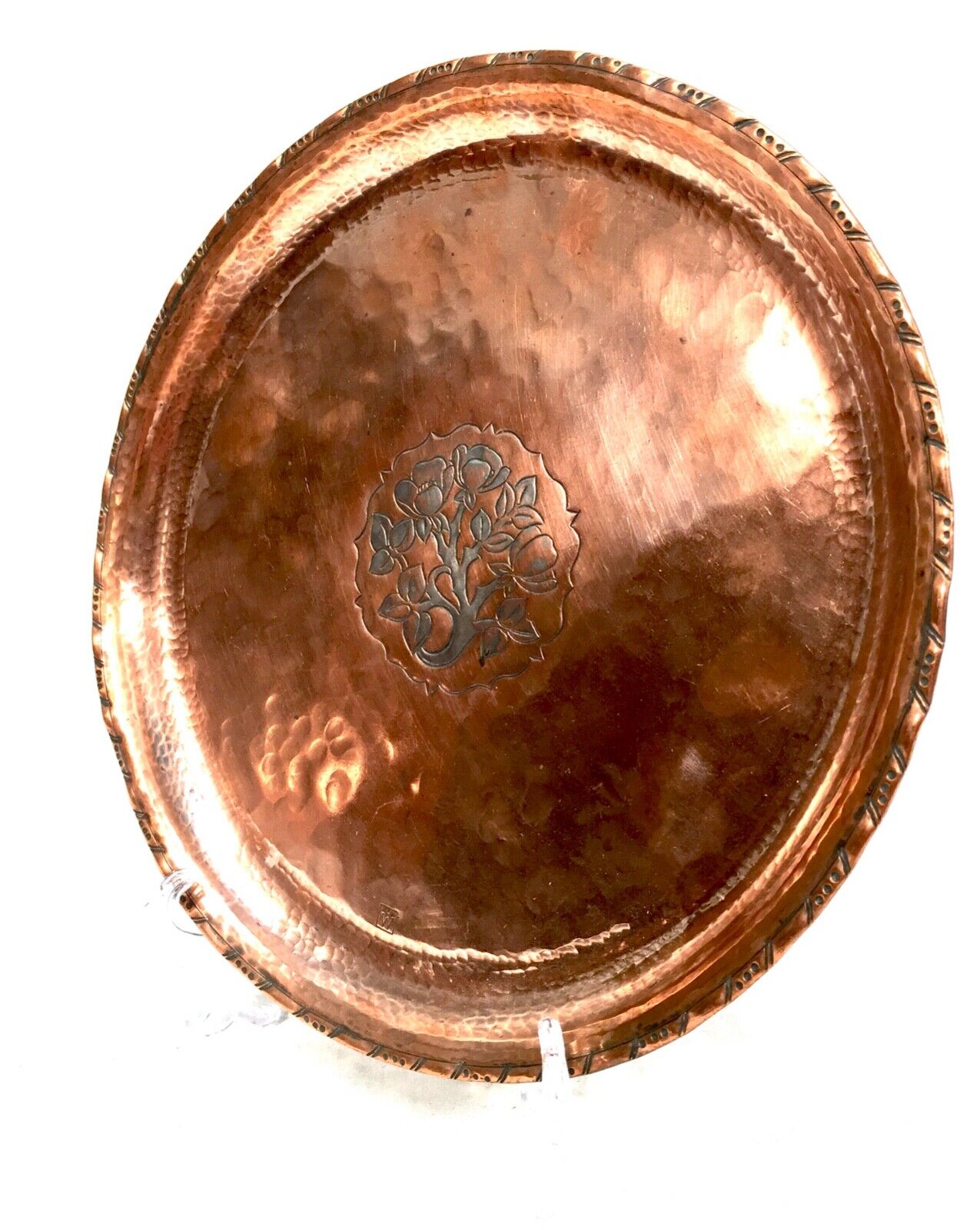 Antique Arts And Crafts Copper  & Pewter Tray by Hugh Wallis / Plate c.1910