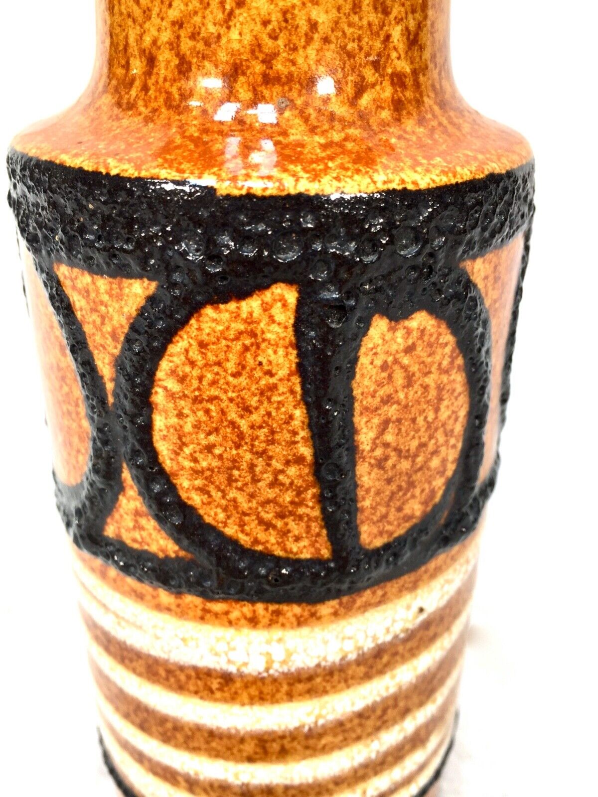 Vintage West German Pottery Vase Jug / Retro 1970s / Orange / Cream / Black