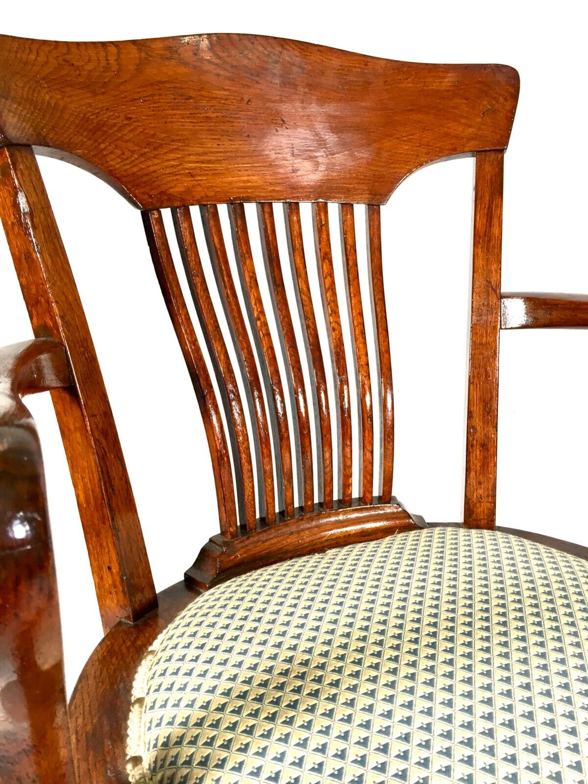 Antique Wooden Oak Revolving Captains Desk Chair / Cushioned Seat c.1920