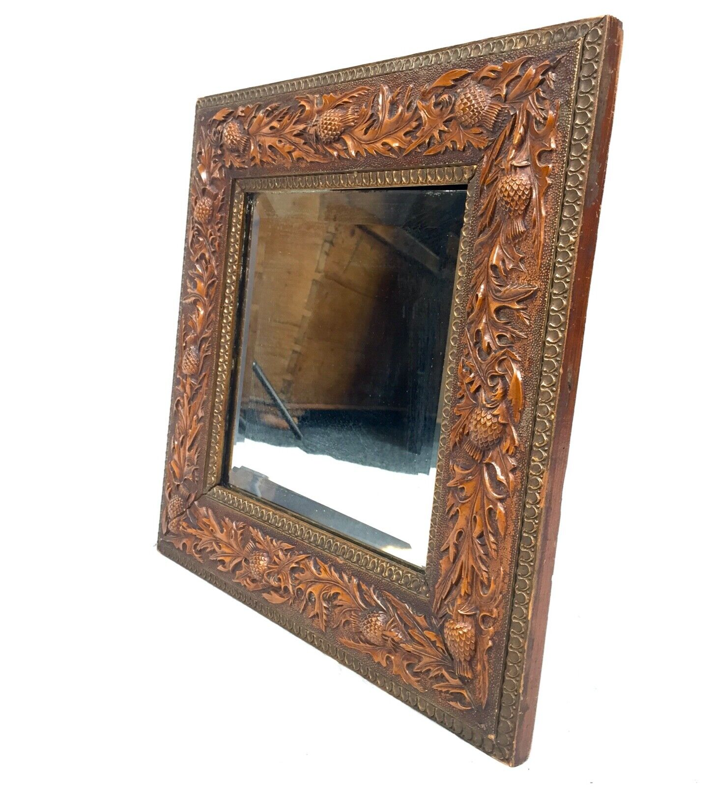 Antique Carved Wall Mirror / Wall Hanging / Left Foliage / c.1920