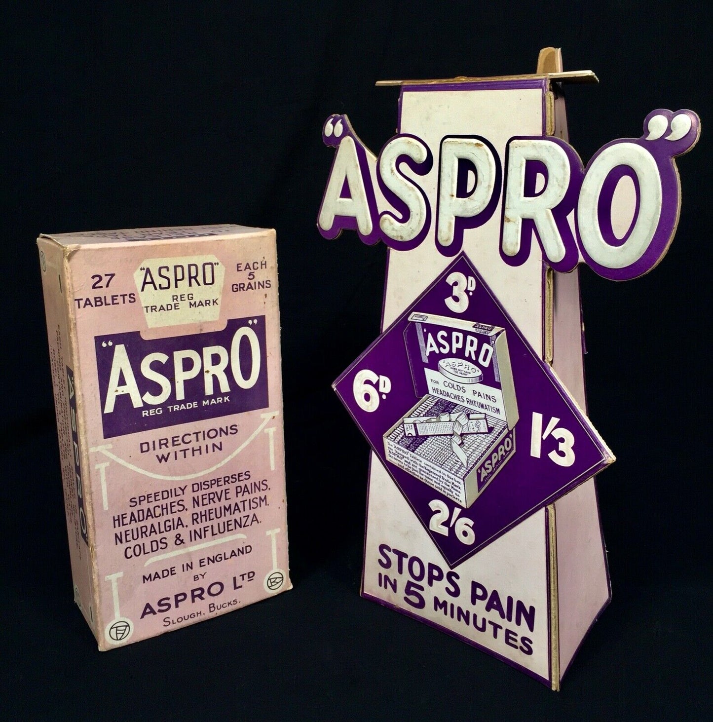 Antique Advertising - Chemists Shop Display Sign / Showcard for Aspro / Large