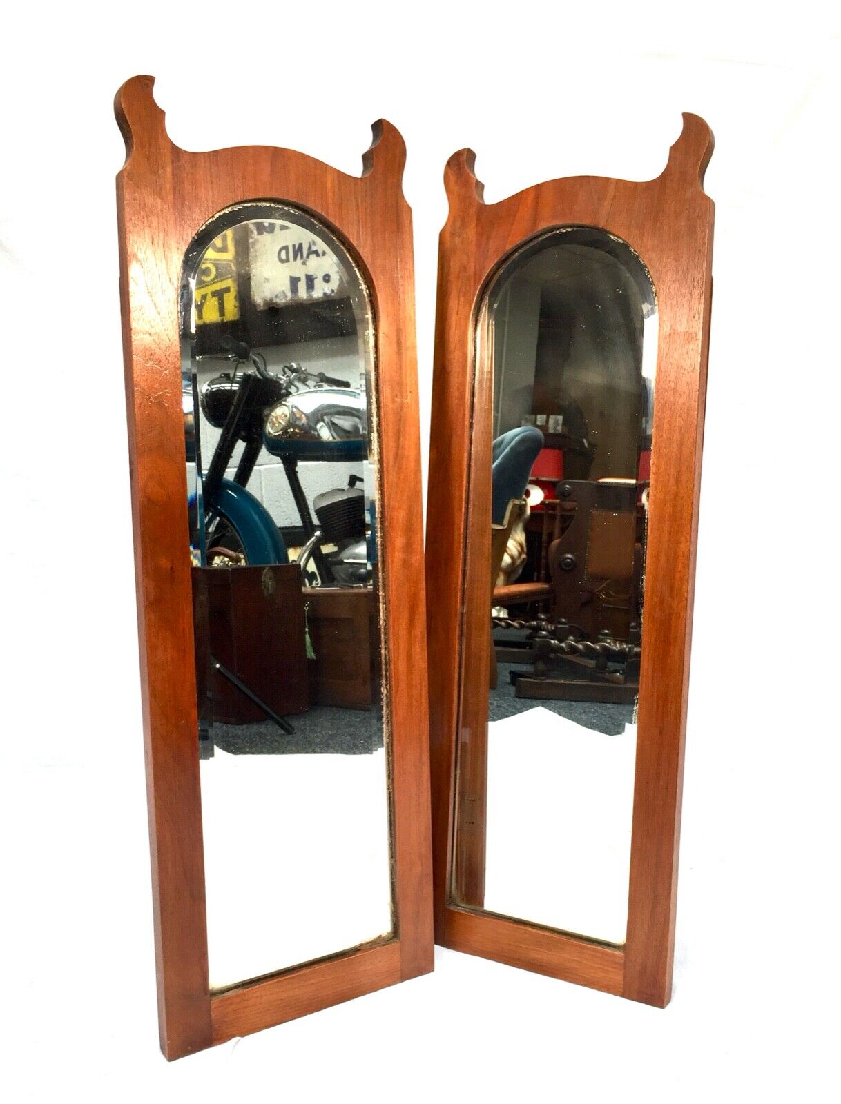 Vintage Matching Pair of 1970s Teak Framed Wall Mirrors / Antique / 20th Century