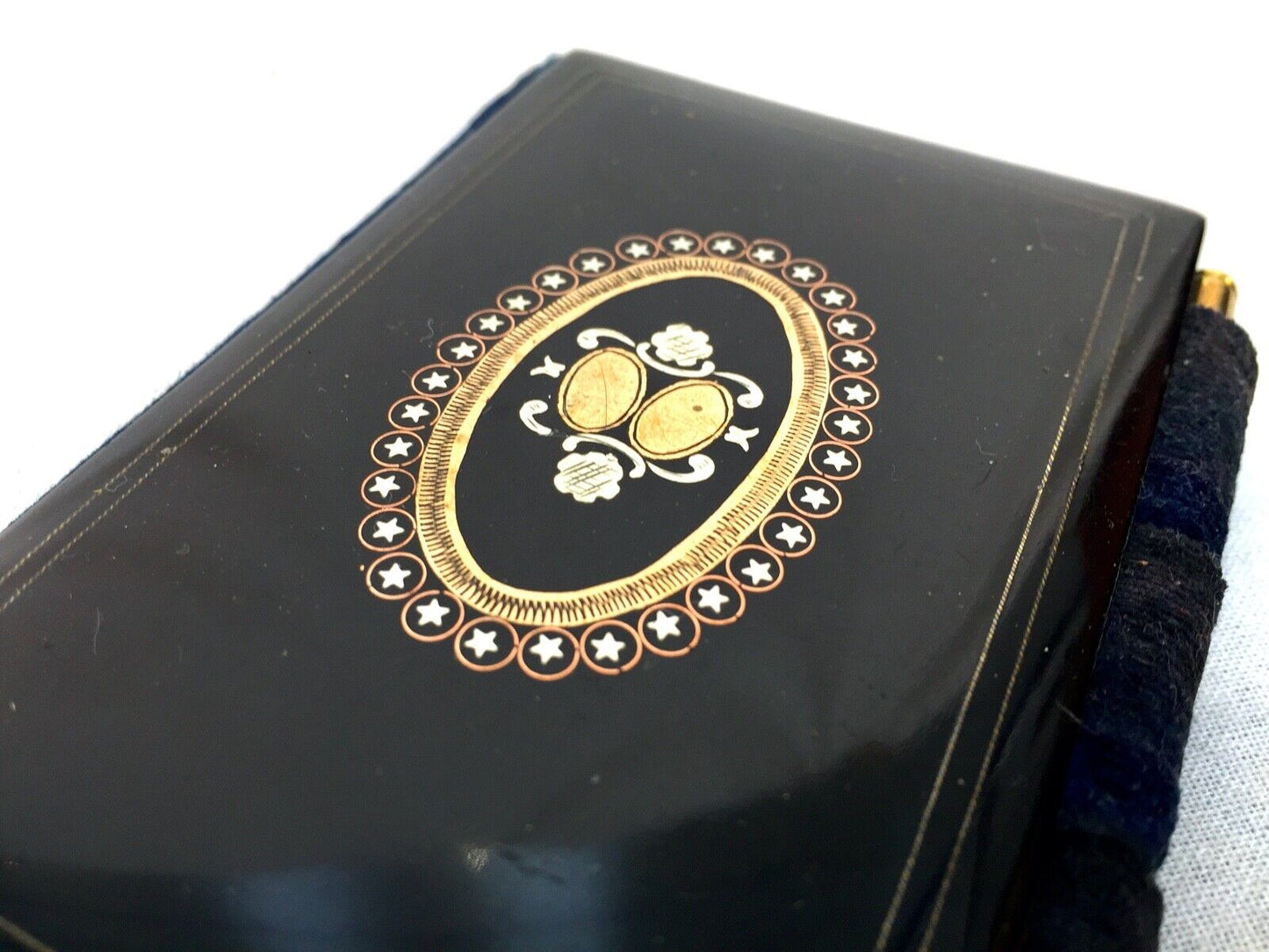 Antique Lacquered & Inlaid Writing Notepad Blotter / Victorian / Pocket Size