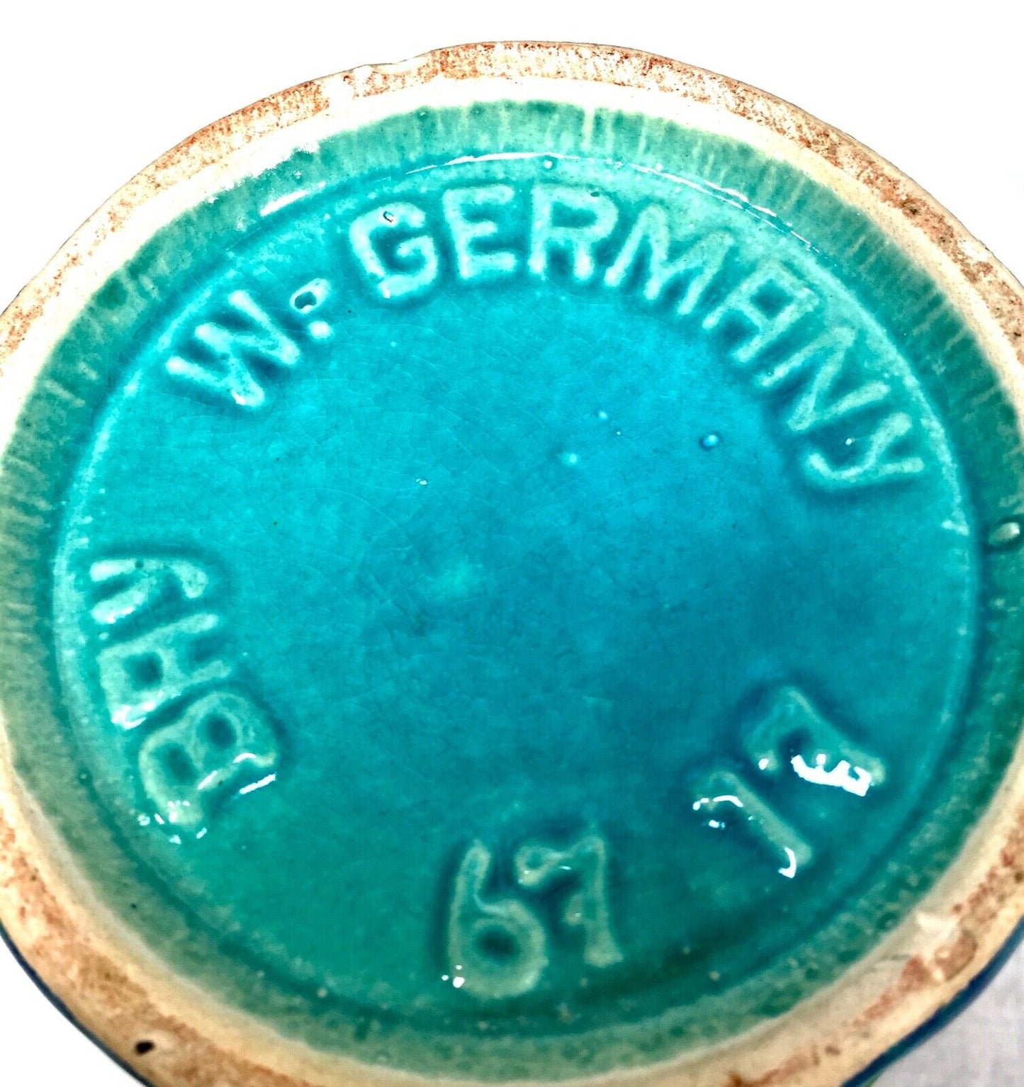 Vintage West German Pottery Fat Vase / Turquoise & Blue / Retro 1970s / Jug