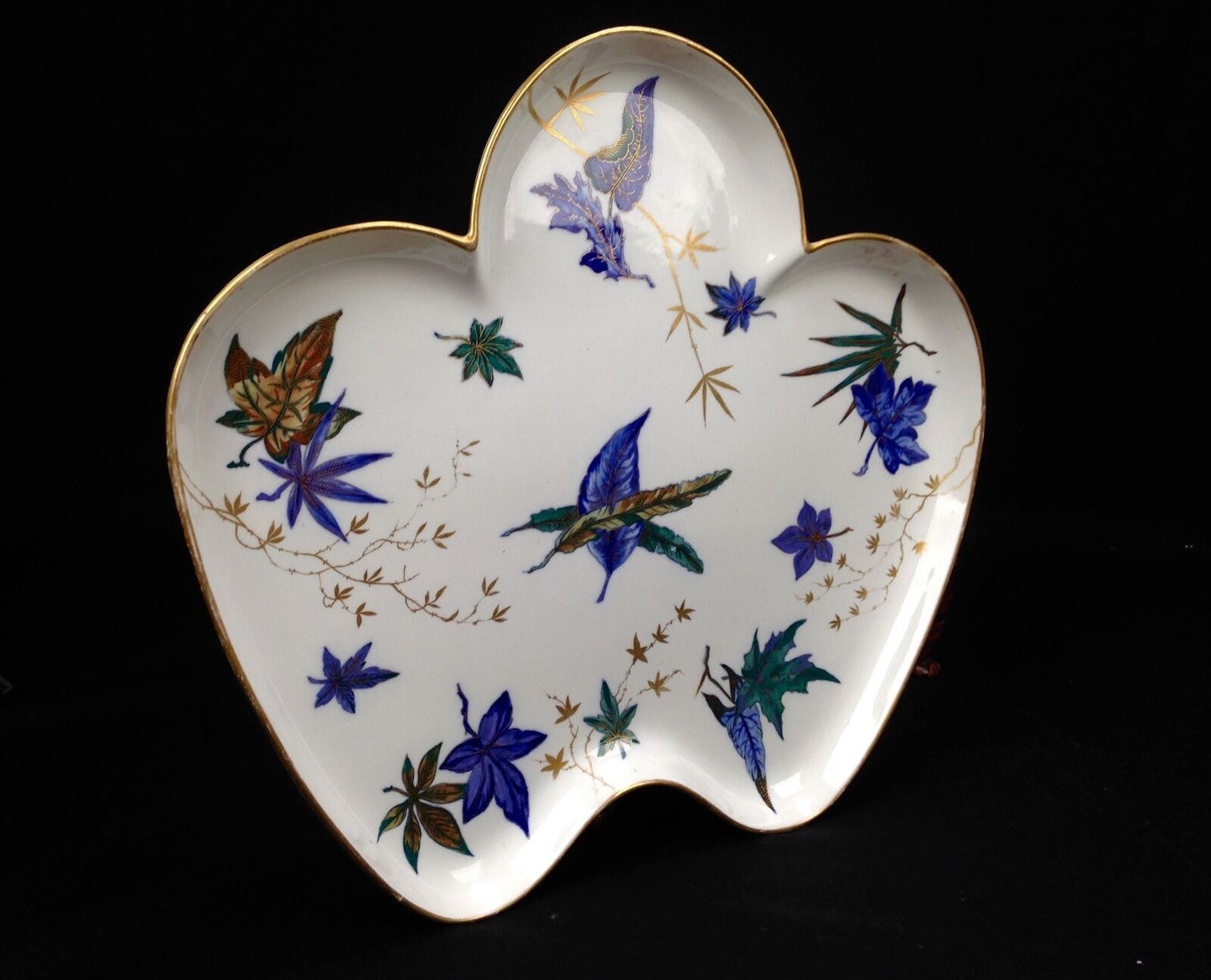 Antique Royal Worcester Cabaret Tea Tray / Blue Leaf Design / Large / Victorian