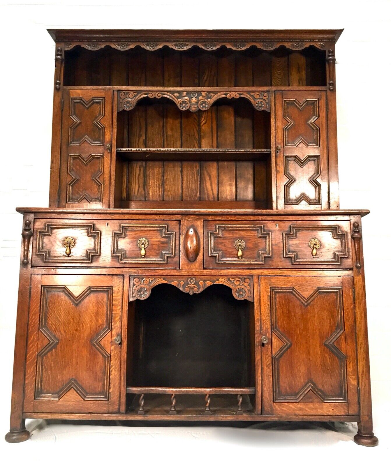 Antique 19th Century Wooden Oak Carved Dresser Cabinet / Display Unit c.1850