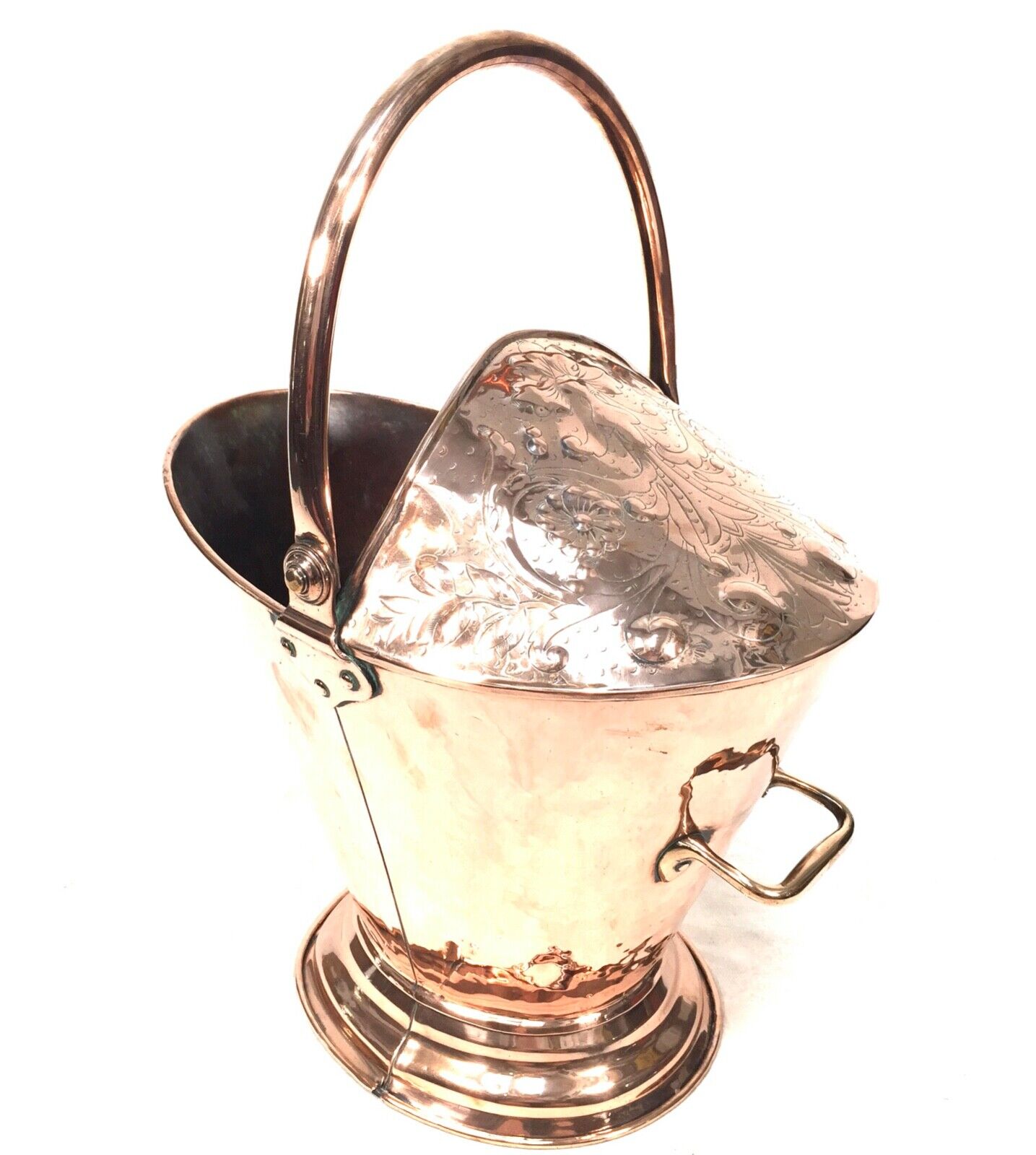 Antique Copper Art Nouveau Coal Bucket Large / Scuttle Copper Hand Hammer Decor