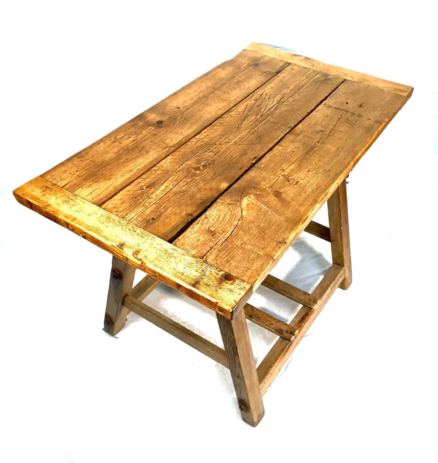 Antique Pine Wooden Workbench / Rustic Kitchen Dining Table Early 20th Century