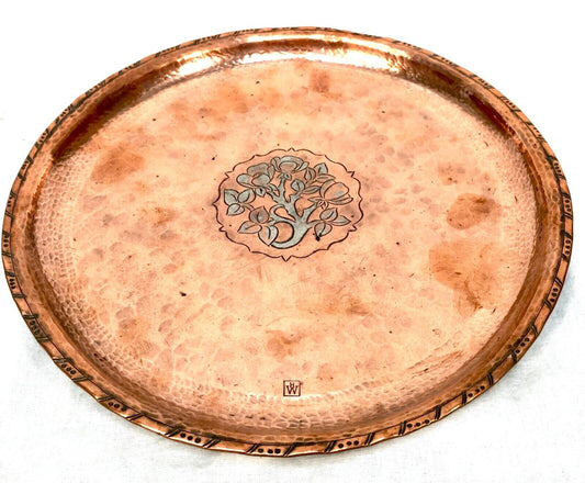 Antique Arts And Crafts Copper  & Pewter Tray by Hugh Wallis / Plate c.1910