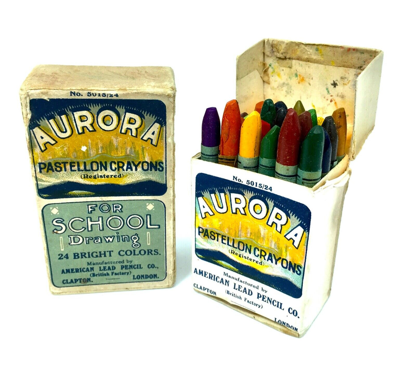 Antique Box of Early 20th Century Lead Crayons by Aurora of American Pencil Co