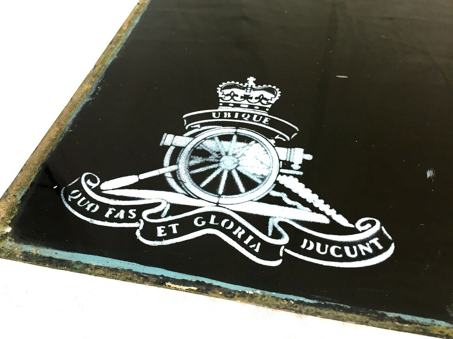 Antique Advertising - Officers Mess Salvaged Glass Window Sign Royal Regiment