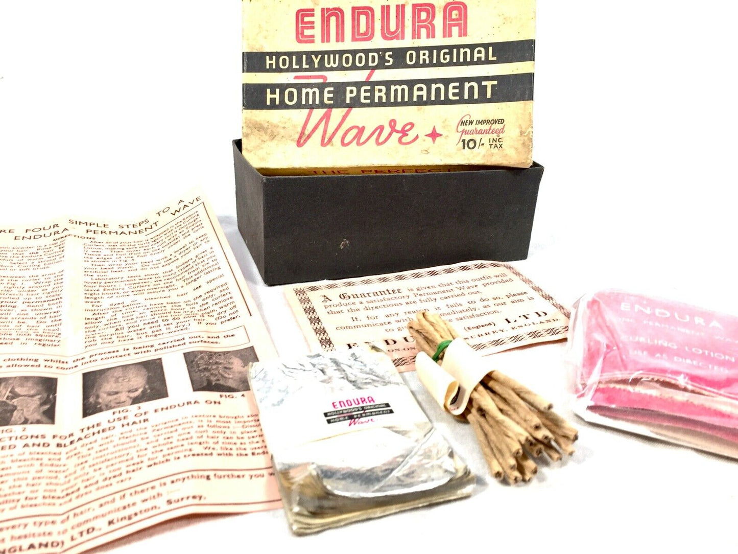 Antique Advertising - 1940s Unused Boxed Endura Permanent Wave Kit / Hairdresser